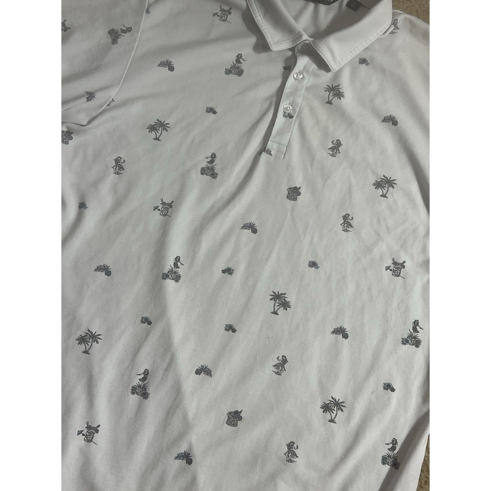 TRAVIS MATHEW Polo Shirt Large White Golf Tiki Hawaiian Hula Girl Mai Tai Drinks - Picture 4 of 9